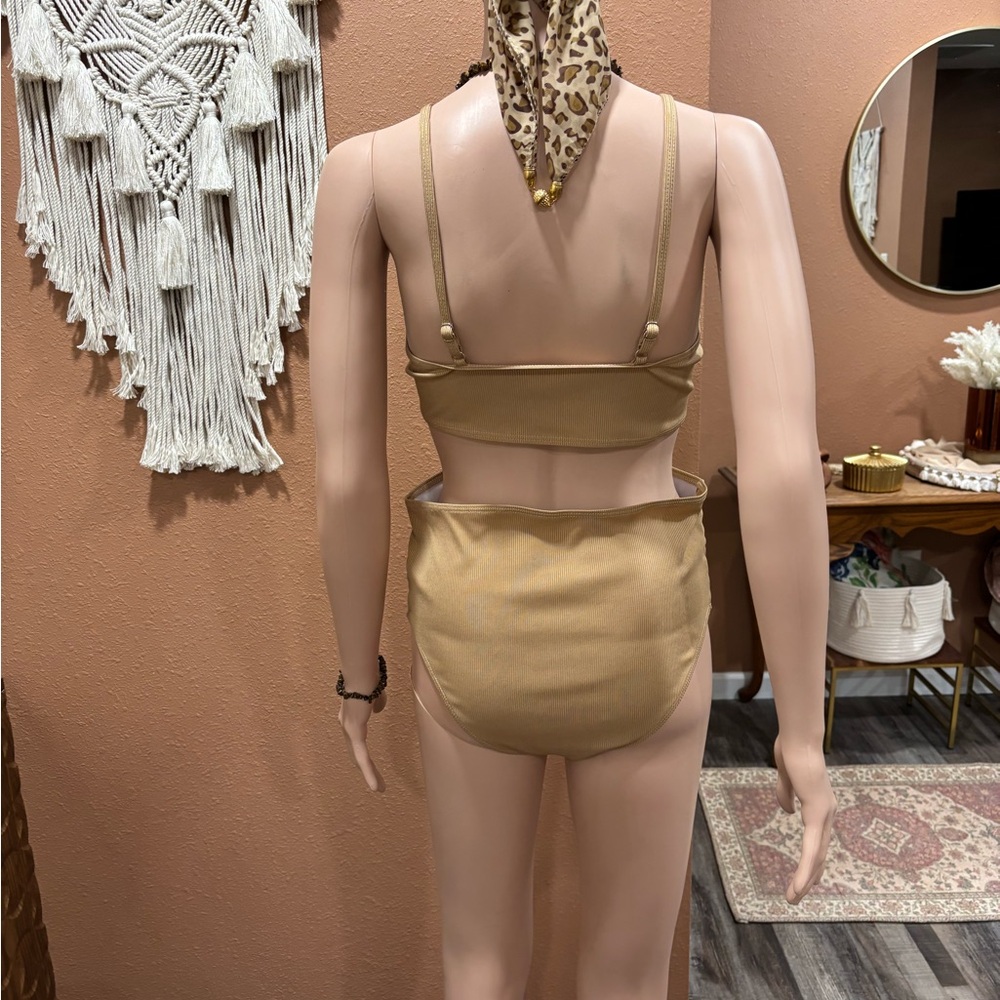 Light Brown One Piece Swimsuit With Cut Outs - Picture 4 of 16
